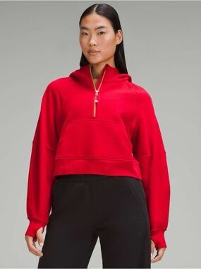 Lululemon Red Cropped Scuba Half-Zip Hoodie